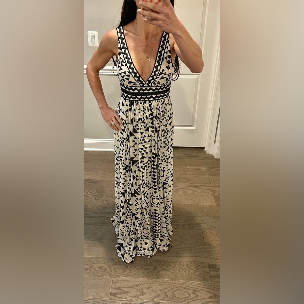 BCBG MAXAZARIA black and white asymmetric formal prom gown maxi dress